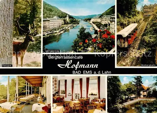 AK / Ansichtskarte  Bad_Ems_Lahn Tierpark Lahnpartie Malbergbahn Bergterrassencafe Hofmann Gastraeume Bad_Ems_Lahn