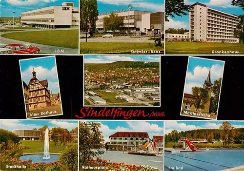 AK / Ansichtskarte 73870566 Sindelfingen IBM Daimler Benz Firmengebaeude Krankenhaus Rathaus Platz Kirche Stadthalle Park Platz Freibad Sindelfingen