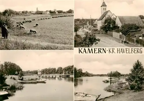 AK / Ansichtskarte  Kamern Panorama Schafherde Partie an der Havel Ortsmotiv mit Kirche Kamern