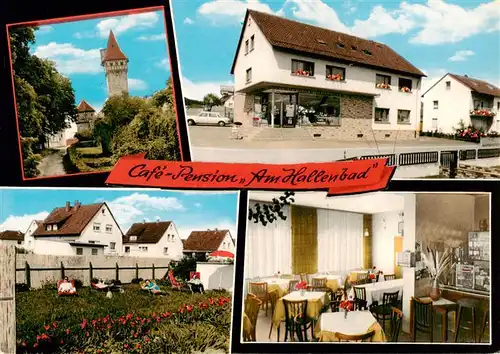 AK / Ansichtskarte  Ostheim__Rhoen Café Pension Am Hallenbad Gastraum Ortsmotiv 