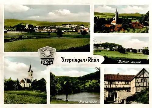 AK / Ansichtskarte  Urspringen_Rhoen Panorama Naturpark Rhoen Kirche Rother Kuppe Basaltsee Urspringen Rhoen