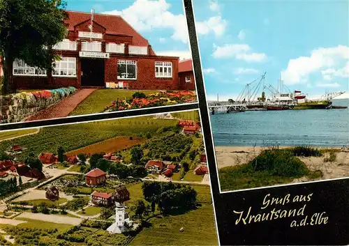 AK / Ansichtskarte 73870635 Krautsand Hotel Gasthof Luftbild Partie an der Elbe Krautsand