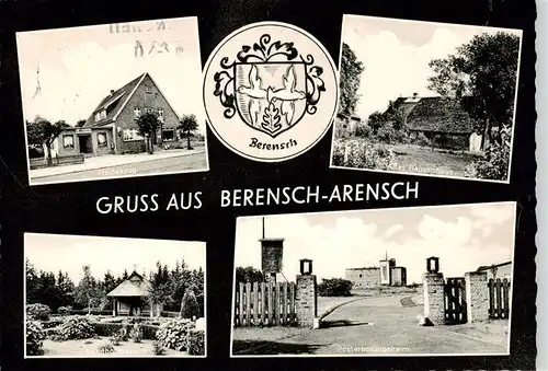AK / Ansichtskarte 73870702 Arensch_Berensch Heidekrug Altes Bauernhaus Friedhofskapelle Posterholungsheim Wappen 
