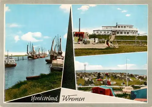 AK / Ansichtskarte  Wremen Nordseebad Hafen Fischkutter Gaststaette Strand Wremen