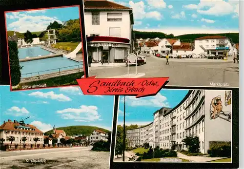 AK / Ansichtskarte  Sandbach__Odenwald Schwimmbad Marktplatz Motiv mit Kirche Sanatorium 