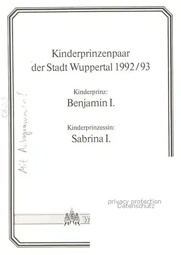 AK / Ansichtskarte  Wuppertal Kinderprinzenpaar Benjamin I und Sabrina I Wuppertal