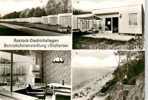 AK / Ansichtskarte 73870819 Diedrichshagen_Greifswald Betriebsferiensiedlung Stolteraa Bungalows Terrasse Inneres Strand und Steilkueste Diedrichshagen Greifswald