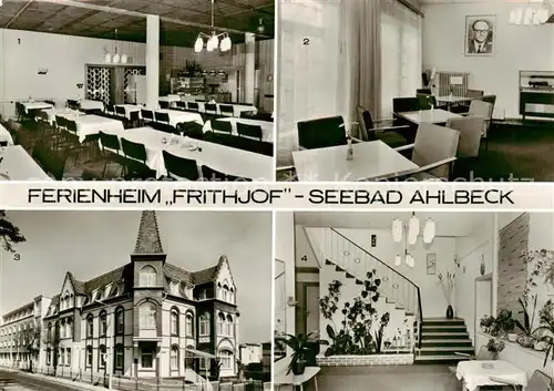 AK / Ansichtskarte  Ahlbeck_Ostseebad Ferienheim Frithjof Speisesaal Klubraum Aussenansicht Vestibuel Ahlbeck_Ostseebad