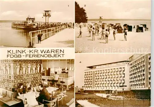 AK / Ansichtskarte 73870823 Klink_Waren FDGB Ferienobjekt An der Mole Badestrand Dachcafe des Erholungsheimes Herbert Warnke Klink Waren