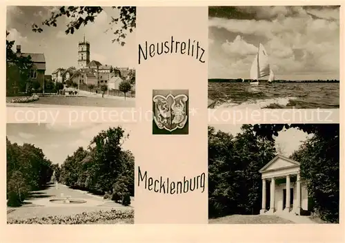 AK / Ansichtskarte 73870891 Neustrelitz Ortspartie Segelboot Park Tempel Neustrelitz