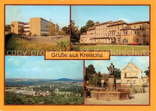 AK / Ansichtskarte 73870911 Kreischa Polytechn Oberschule Krankenhaus uebersicht Gaenselieselbrunnen Kreischa