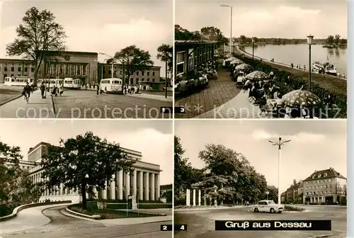 AK / Ansichtskarte  Dessau-Rosslau Hauptbahnhof Landestheater HO Gaststaette Kornhaus an der Elbe An den sieben Saeulen Dessau-Rosslau