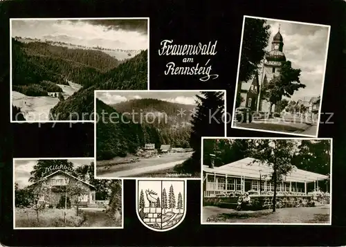 AK / Ansichtskarte  Frauenwald_Thueringen Panorama Milchbar Traenkbachmuehle Lenkgrund Kirche Frauenwald Thueringen