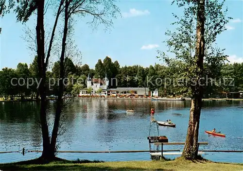 AK / Ansichtskarte  Schwalmtal_Niederrhein Inselschloesschen Hariksee Gartenterrasse Bootsverleih Schwalmtal Niederrhein