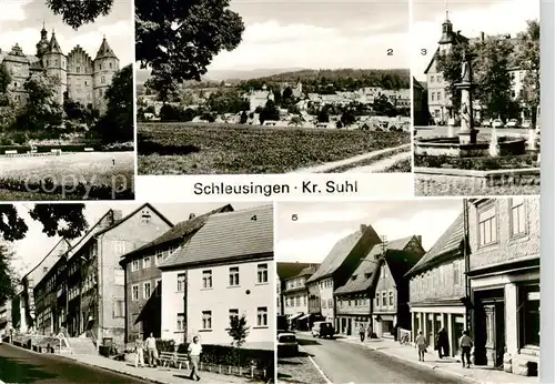 AK / Ansichtskarte  Schleusingen Schloss Bertholdsburg Teilansicht Marktplatz mit Rathaus Ernst Thaelmann Strasse Schleusingen