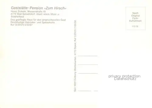 AK / Ansichtskarte 73871085 Bad_Sassendorf Gaststaette Pension Zum Hirsch Gastraeume Zimmer Bad_Sassendorf