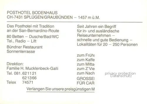 AK / Ansichtskarte  Spluegen_2113m_GR Posthotel Bodenhaus Gastraeume 