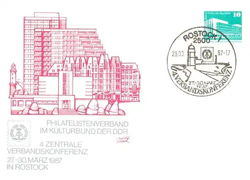AK / Ansichtskarte  Rostock Philatelistenverband der DDR 4. Zentrale Verbandskonferenz 1987