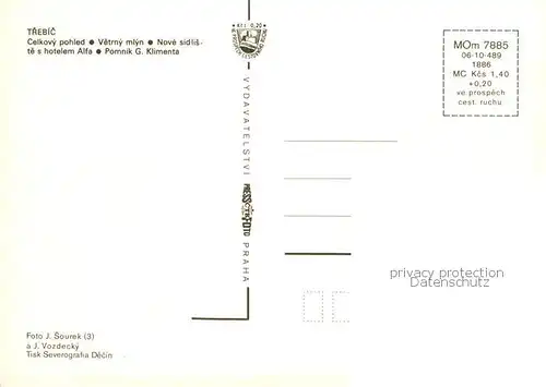 AK / Ansichtskarte  Trebic_Trebitsch Panorama Vetrny mlyn Nove sidliste s hotelem Alfa Pomnik G Klimenta 