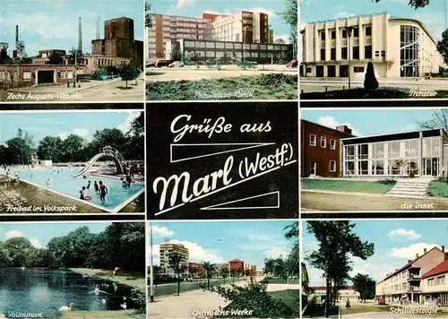 AK / Ansichtskarte  Marl__Westfalen Zeche Auguste Viktoria Paracelsus Klinik Theater Freibad Die Insel Volkspark Chem Werke Schillerstrasse 