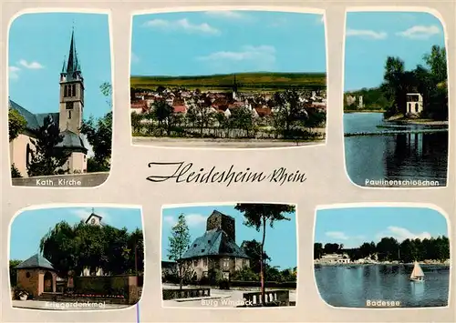 AK / Ansichtskarte 73871268 Heidesheim Kath Kirche Paulinenschloesschen Kriegerdenkmal Burg Windeck Badesee Heidesheim