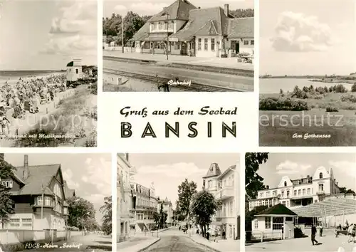 AK / Ansichtskarte  Bansin_Ostseebad Strand mit Musikpavillon Bahnhof Am Gothensee FDGB Heim Seehof  Bansin_Ostseebad