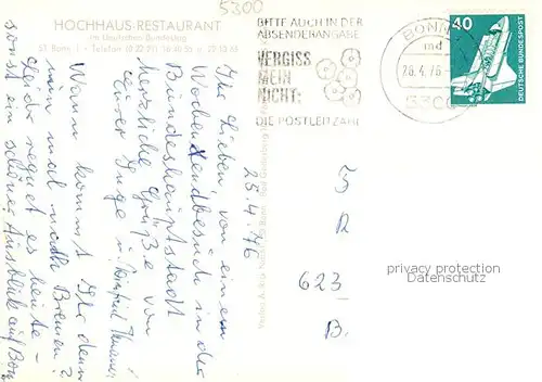 AK / Ansichtskarte  Bonn_Rhein Hochhaus Restaurant im Deutschen Bundestag Bonn_Rhein