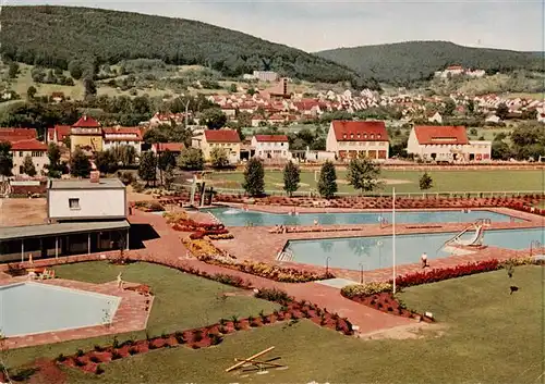 AK / Ansichtskarte  Lohr_Main 3 Becken Freibad mit Liegewiese und Campingplatz Lohr_Main