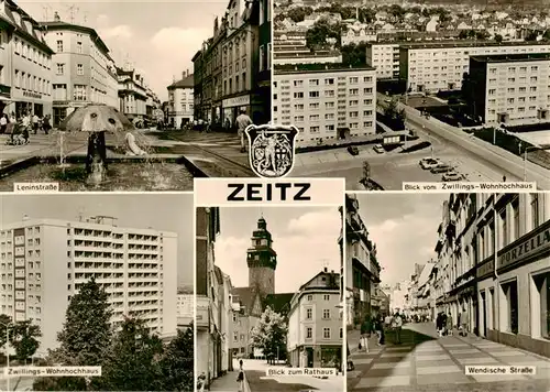 AK / Ansichtskarte  Zeitz Leninstrasse Blick vom Zwillings Wohnhochhaus Blick zum Rathaus Wendische Strasse Zeitz