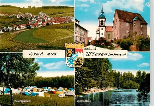 AK / Ansichtskarte  Wiesen_Unterfranken Panorama Kirche Campingplatz Wiesbuettsee Wiesen Unterfranken