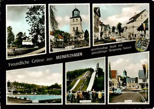 AK / Ansichtskarte  Meinerzhagen Kirche Hauptstrasse Freibad Mattenschanzen Skispringen Kirchstrasse Meinerzhagen