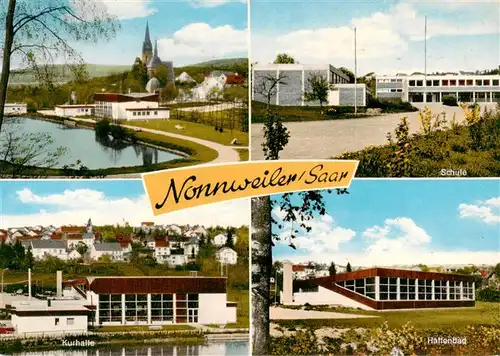 AK / Ansichtskarte 73871747 Nonnweiler-Primstal_Saarland Blick zur Kirche Schule Kurhalle Hallenbad 