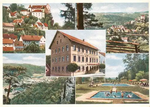 AK / Ansichtskarte 73871755 Egloffstein Baustein fuer das Erholungsheim BDKK Landesverband Bayern e.V. Teilansichten Freibad Egloffstein