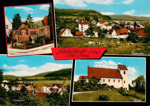 AK / Ansichtskarte 73871777 Hainstadt_Breuberg_Erbach_Odenwald_Hessen Ehrenmal Panorama Kirche Ortspartie 