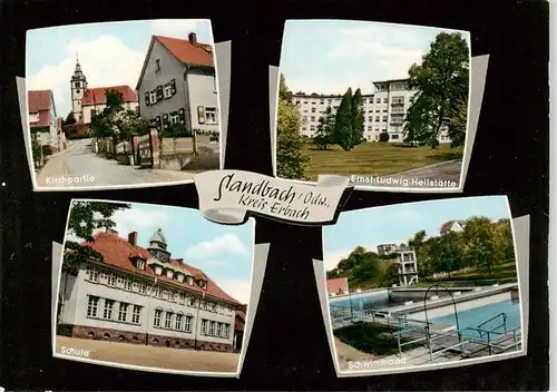 AK / Ansichtskarte  Sandbach__Odenwald Partie an der Kirche Ernst-Ludwig-Heilstaette Schwimmbad Schule 