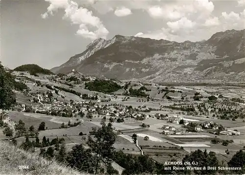 AK / Ansichtskarte  Azmoos_SG mit Ruine Wartau und Drei Schwestern 