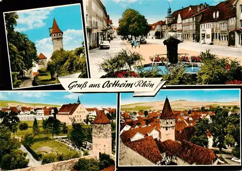 AK / Ansichtskarte 73872002 Ostheim__Rhoen Turm Strassenpartie Brunnen Schloss 