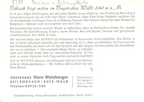 AK / Ansichtskarte 73872100 Boebrach_Bayern Gaestehaus Hans Weinberger 