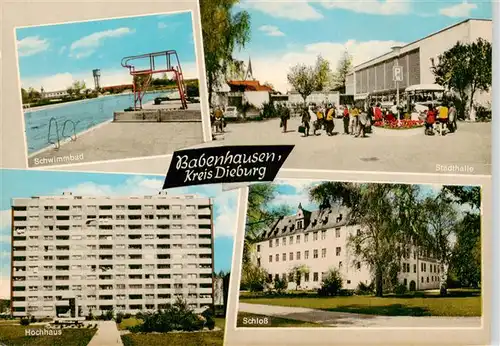 AK / Ansichtskarte  Babenhausen_Dieburg_Hessen Schwimmbad Stadthalle Hochhaus Schloss 