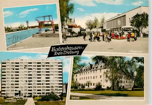 AK / Ansichtskarte 73872119 Babenhausen_Dieburg_Hessen Schwimmbad Hochhaus Stadthalle Schloss 