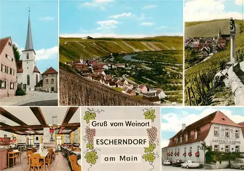 AK / Ansichtskarte  Escherndorf_Volkach Panorama Weinberge Motiv mit Kirche Gasthaus zur Krone Restaurant 