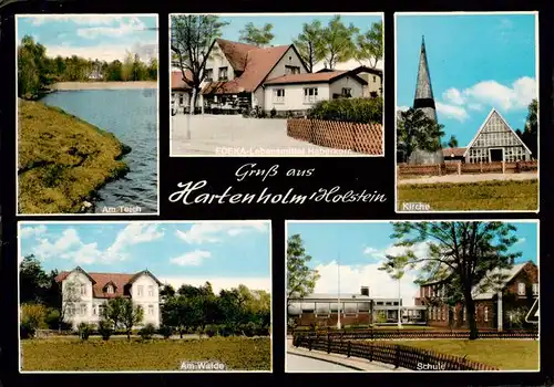 AK / Ansichtskarte 73872145 Hartenholm Teich EDEKA-Lebensmittel Kirche Schule Am Walde Hartenholm