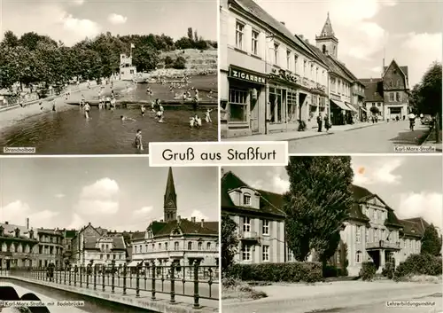 AK / Ansichtskarte  Stassfurt Strandsolbad Karl-Marx-Strasse Bodebruecke Lehrerbildungsinstitut Stassfurt