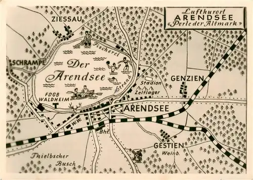 AK / Ansichtskarte  Arendsee_Altmark Der Arendsee und Umgebung Landkarte Zeichnung Arendsee Altmark