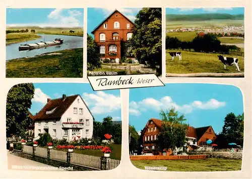 AK / Ansichtskarte  Rumbeck_Grafschaft_Schaumburg_Weser Frachter Pension Baum Panorama Pensionshaus Specht Weserkrug 