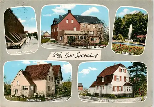 AK / Ansichtskarte 73872223 Bad_Sassendorf Gradierwerk Pensionen Kurgarten Springbrunnen Bad_Sassendorf