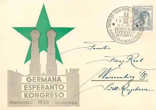 AK / Ansichtskarte 73872245 Muenchen Germana Esperanto Kongreso Muenchen