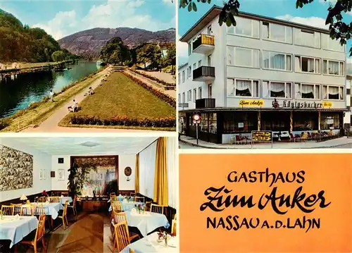 AK / Ansichtskarte  Nassau_Lahn Gasthaus zum Anker Restaurant Uferpartie an der Lahn Nassau_Lahn