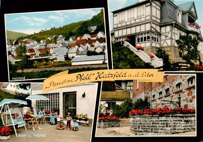 AK / Ansichtskarte 73872306 Hatzfeld_Eder Ortsansicht Pension Pfeil