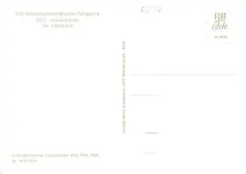 AK / Ansichtskarte  Marienheide VdK Erholungsheim Brucher Talsperre Fliegeraufnahme Marienheide